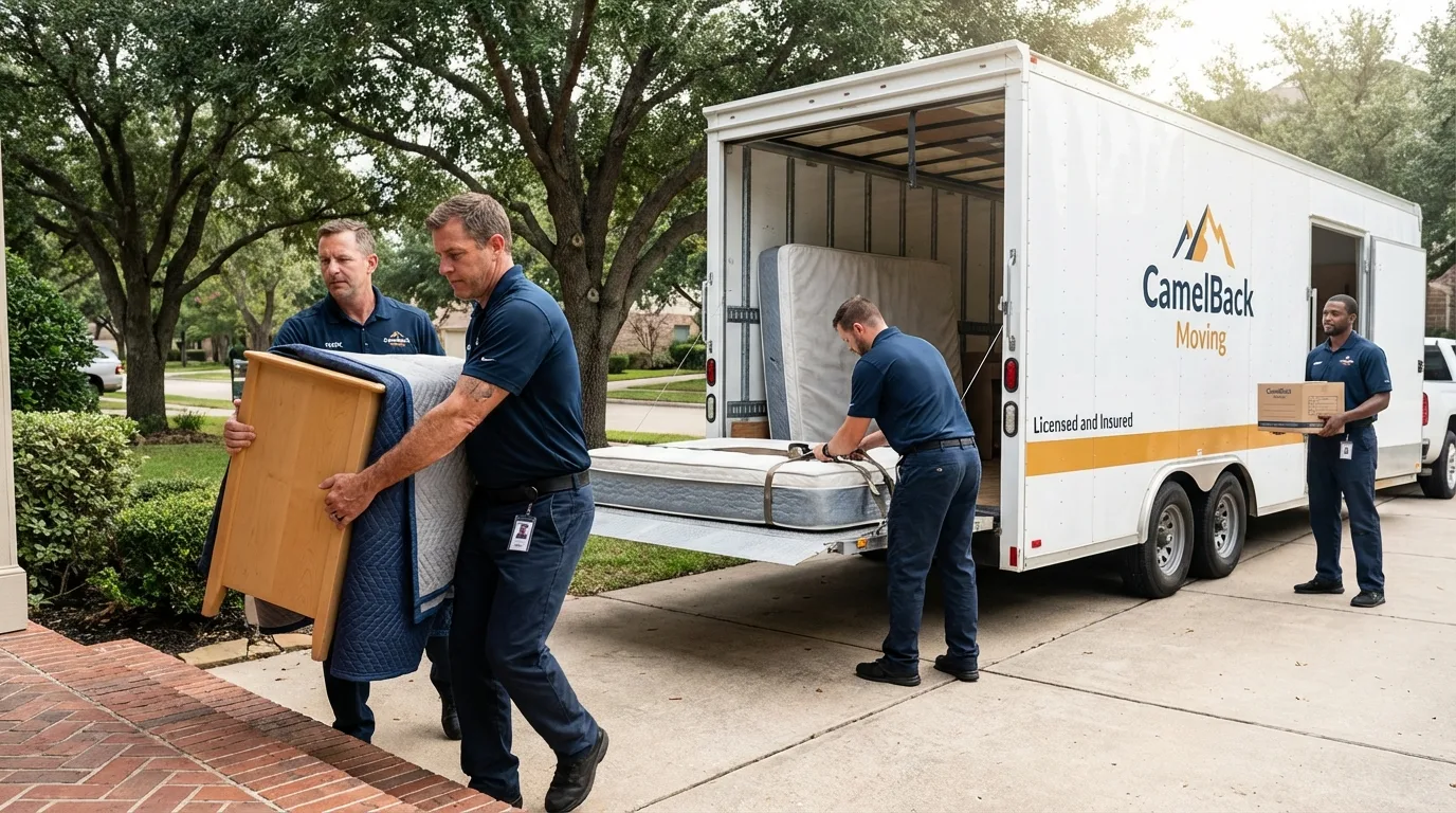 Crew loading residential truck for cross-state move from West Sand Lake, NY