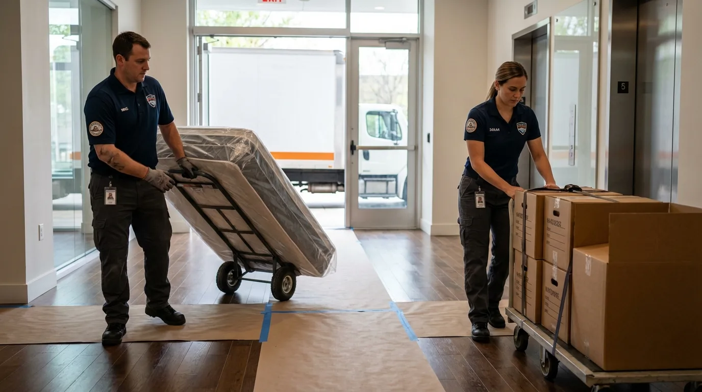Professional apartment movers loading elevator in West Sand Lake, NY