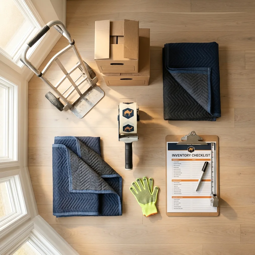 Professional moving supplies and packing materials layout for West Sand Lake residential relocations
